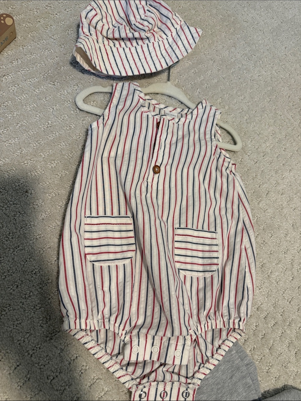 Carter's White Romper with Red & Navy Stripes and Matching Hat